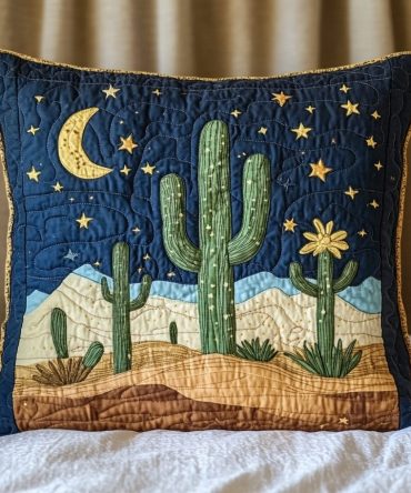 Desert Cactus Quilted Pillow Cover — Southwestern-Style Pillowcase With Textured Quilting, Soft Cotton Blend, Durable & Washable
