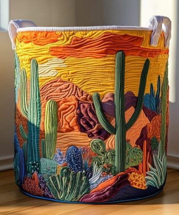 Cactus Sky Quilted Laundry Hamper — Southwestern Pattern Collapsible Basket With Soft Lining & Strong Handles