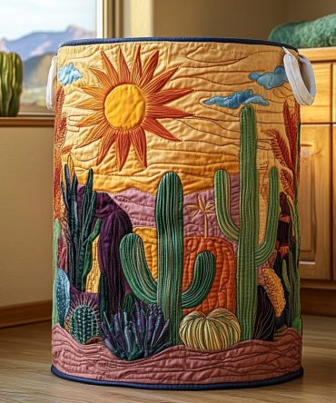 Cactus Spirit Quilted Laundry Hamper — Southwestern Plant Motif Storage Basket, Collapsible Durable Fabric Organizer For Home