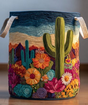Desert Cactus Quilted Laundry Hamper — Large Collapsible Laundry Basket With Sturdy Handles, Boho Southwestern Laundry Organizer For Home