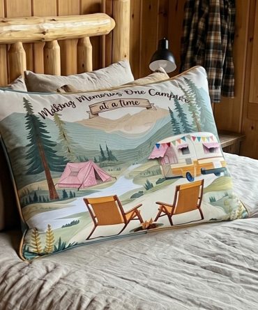 Camp Life Quilted Pillow Cover — Adventure-Themed Decorative Pillowcase, Durable Cotton-Blend Accent For Cabin & Outdoor Living