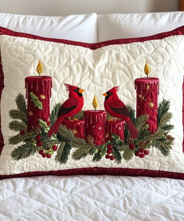 Candlelight Harmony Quilted Pillow Sham, Elegant Candle-Pattern Throw Pillow Cover For Warm Holiday & Everyday Decor, Soft & Durable
