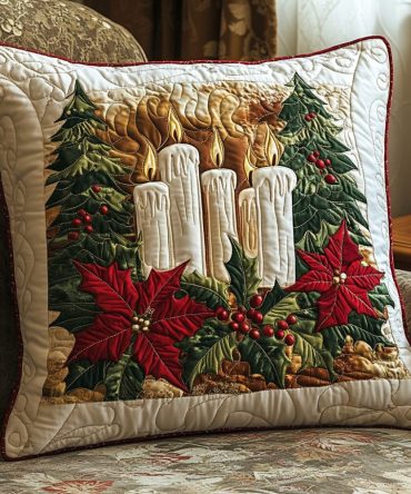 Candlelight Glow Quilted Pillow Cover — Warm Candlelight Pattern Quilted Decorative Pillowcase For Elegant Holiday & Everyday Ambience