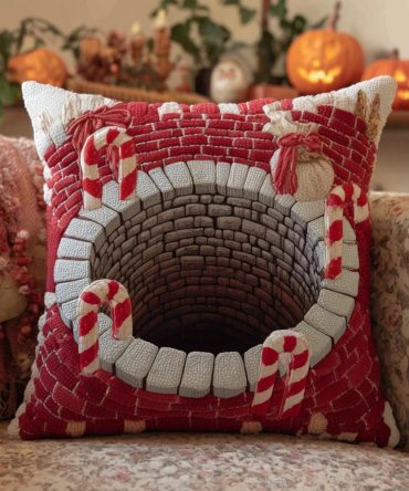 Candy Cane Pit Quilted Throw Pillow Cover - Festive Holiday Candy Stripe Decorative Case For Christmas Decor