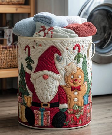Candy Ginger Quilted Holiday Laundry Basket - Festive Foldable Hamper With Reinforced Handles For Christmas Organization