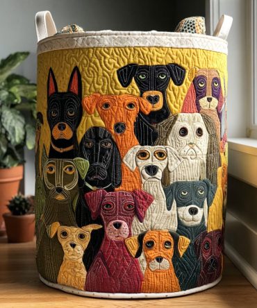 Canine Carnival Quilted Laundry Hamper — Playful Dog Print Fabric Laundry Basket For Pet Lovers, Durable Handles & Large Capacity