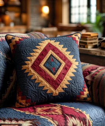 Canyon Nights Quilted Throw Pillow Cover — Rustic Southwestern Decorative Pillow Case For Living Room & Cabin Accents, Shop Bestseller