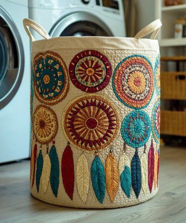 Boho Canyon Dreamcatcher Quilted Laundry Hamper — Large Collapsible Fabric Basket, Decorative Home Organizer For Bedroom