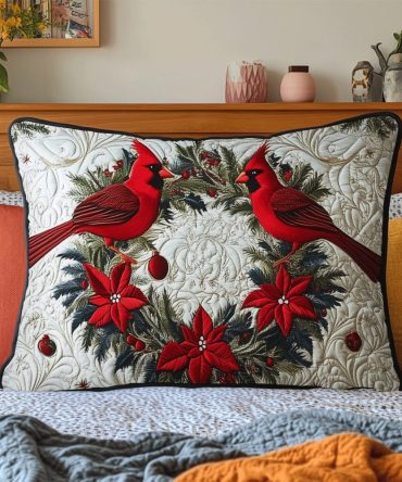 Cardinal Chorus Quilted Pillow Cover — Festive Songbird Decorative Pillowcase With Multiple Cardinals, Quilted Texture For Holiday Cheer