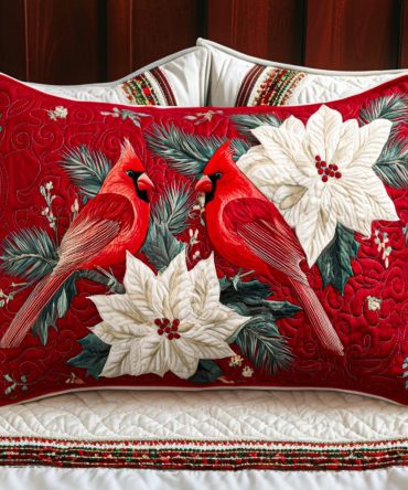 Cardinal Joy Quilted Pillow Cover — Festive Red Bird Decorative Pillowcase For Holiday & Winter Decor, Soft Quilted Texture, Gift-Ready