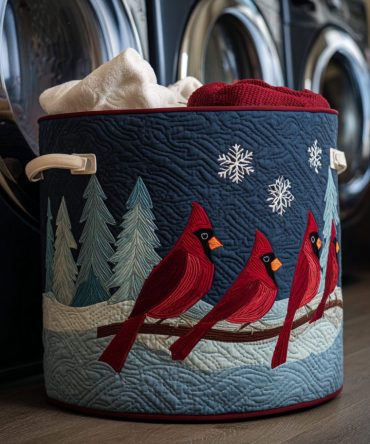 Cardinal Joy Quilted Laundry Hamper – Joyful Bird Print Foldable Laundry Basket For Home, Closet & Nursery Decor
