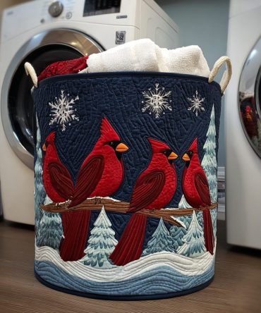 Cardinal Meadow Quilted Laundry Hamper – Vibrant Cardinal Print Foldable Basket For Laundry, Bedroom & Gifts
