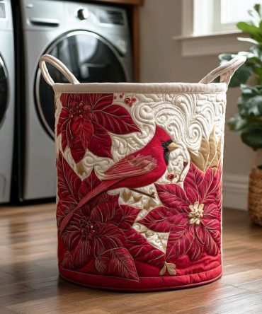 Cardinal Peace Flight Quilted Laundry Hamper — Serene Bird Motif Foldable Storage Basket For Elegant, Functional Home Organization