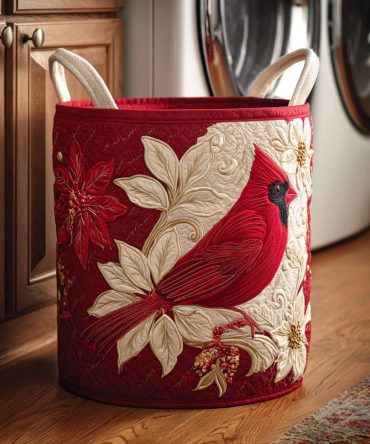 Cardinal Red Quilted Laundry Hamper - Bold Red Fabric Basket, Collapsible & Durable For Holiday, Bedroom Or Dorm Storage