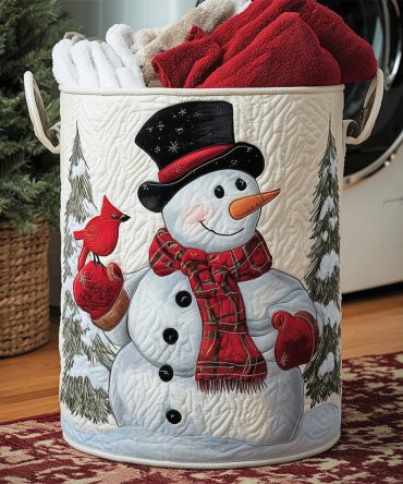 Cardinal Snow Glow Quilted Laundry Hamper — Elegant Holiday Storage Basket With Rich Print, Durable Construction & Easy-Clean Liner
