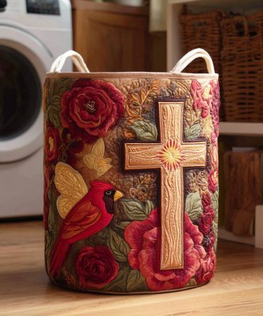 Cardinal Warm Memory Quilted Laundry Hamper — Cozy Bird-Themed Foldable Storage Basket For Seasonal And Year-Round Home Decor