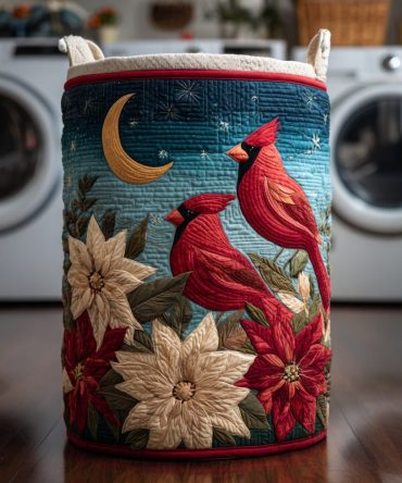 Cardinal Whisper Quilted Laundry Hamper – Elegant Cardinal Print Foldaway Laundry Basket For Stylish Home Storage