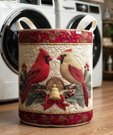 Cardinal Winter Glow Quilted Laundry Hamper — Festive Winter Cardinal Design, Collapsible Fabric Storage For Seasonal Décor