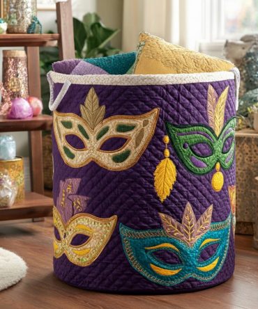 Elegant Carnival Allure Quilted Laundry Hamper — Foldable Decorative Fabric Basket With Sturdy Frame For Closet & Bathroom
