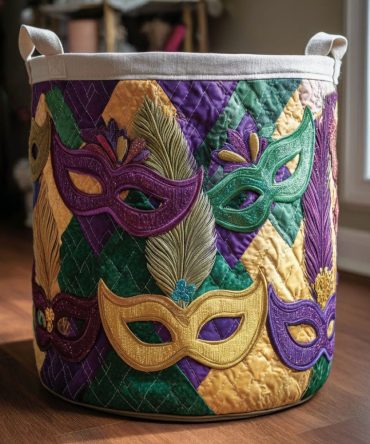 Vibrant Carnival Charm Quilted Laundry Hamper — Collapsible Decorative Fabric Basket With Reinforced Handles For Home & Dorm