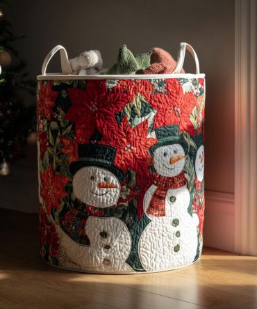 Carol Frost Quilted Laundry Hamper - Festive Textured Foldable Basket With Padded Structure & Easy-Carry Handles For Holiday And Everyday Organization