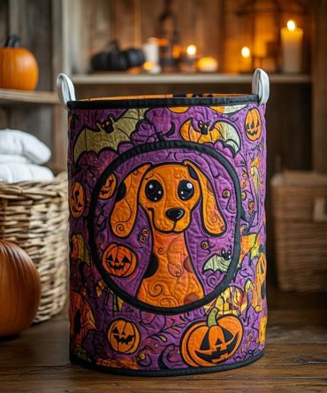 Cartoon Dachshund Quilted Laundry Hamper - Playful Sausage Dog Print Collapsible Washable Basket For Kids, Nursery & Playrooms