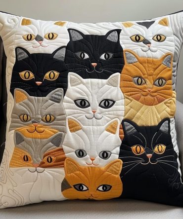 Cat Cuddle Chaos Quilted Pillowcase - Cozy Cat-Themed Decorative Cover, Soft Quilting For Lively Living Rooms & Kid-Friendly Spaces