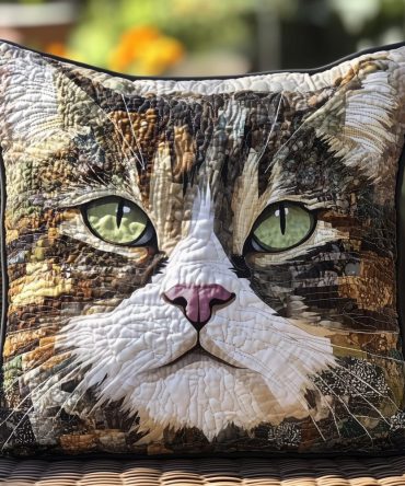 Cat Dream Quilted Decorative Pillow Cover — Charming Feline Throw Pillow Case, Soft Quilted Texture For Cat Lovers, Bedroom & Living Room