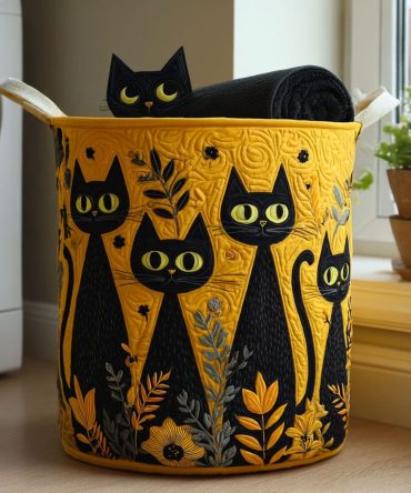 Cat Charmers Quilted Laundry Hamper - Cute Kitty Pattern Foldable Fabric Basket With Handles For Pet Lovers & Stylish Laundry Storage