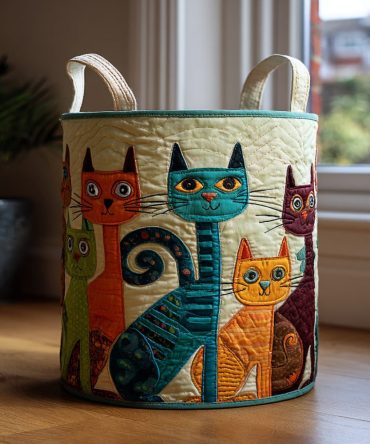 Premium Quilted Cat-Print Laundry Hamper — Spacious Foldable Basket With Reinforced Handles For Home & Pet Lovers