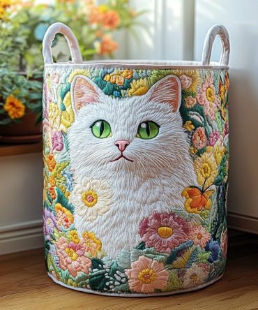 Cat Gathering Quilted Laundry Hamper — Charming Multi-Cat Print Storage Basket, Soft Quilting, Foldable & Easy To Transport