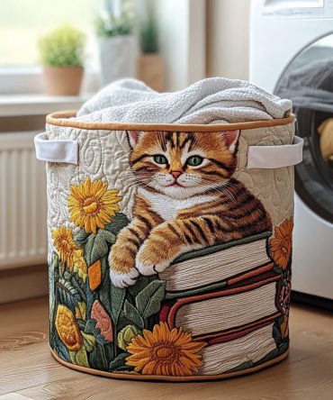 Cat Harmony Quilted Laundry Hamper — Whimsical Cat-Print Fabric Basket With Handles, Foldable Storage For Cute & Functional Home Décor