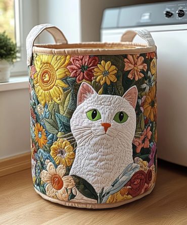 Cat Haven Quilted Laundry & Toy Basket — Adorable Feline Print Fabric Hamper With Handles For Pet Lovers & Kid’S Rooms