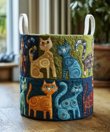 Cat Haven Quilted Laundry Hamper — Cute Cat Pattern Foldable Laundry Basket For Cat Lovers, Bedrooms & Nurseries