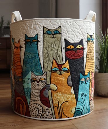 Cat Mosaic Quilted Laundry Hamper — Large Collapsible Laundry Basket With Handles, Artistic Cat Print Organizer For Pet Lovers & Kids’ Rooms