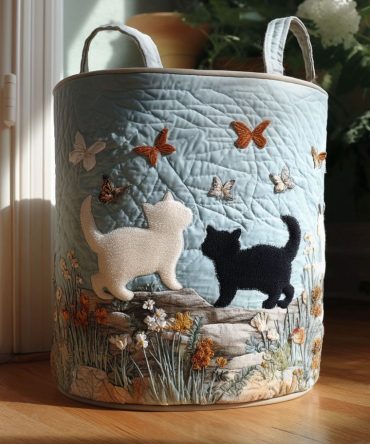 Playful Cat Pals Quilted Laundry Hamper — Cute Multi-Cat Print Fabric Basket, Lightweight, Foldable & Washable For Pet Lovers' Home