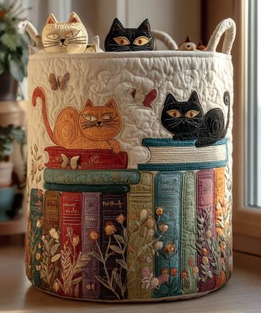 Stylish Quilted Cat Parade Laundry Basket – Collapsible Fabric Hamper With Sturdy Handles, Spacious & Decorative For Home