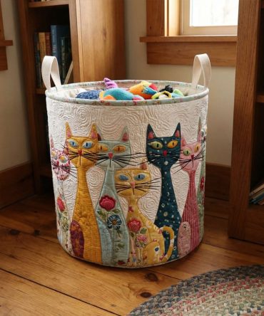 Charming Cat Whisker Quilted Laundry Hamper - Foldable Decorative Laundry Basket With Sturdy Handles, Cute Whisker Motif For Kids & Home