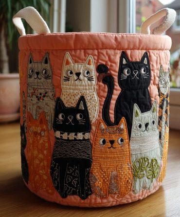 Cat Whispers Quilted Laundry Hamper - Elegant Feline Print Collapsible Basket For Cat Lovers, Durable Storage With Carry Handles