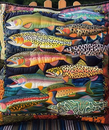 Catch Of The Day Quilted Pillow Cover — Angler-Themed Decorative Throw Pillowcase With Fish Motif, Sturdy Cotton Blend