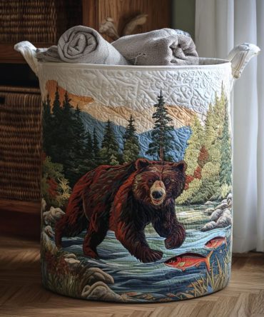 Catch Of The Wild Quilted Laundry Hamper – Outdoor-Themed Foldable Laundry Basket With Washable Liner & Heavy-Duty Handles