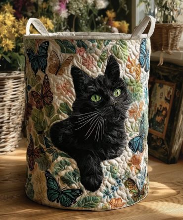 Charming Quilted Laundry Hamper — Catnap Corner Pattern , Foldable Decorative Fabric Basket, Large Capacity & Easy-Care Design