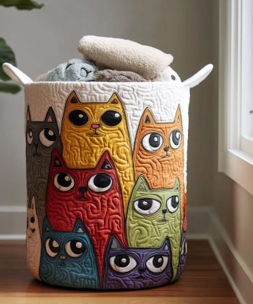 Cattitude In Color Quilted Hamper - Vibrant Cat Art Collapsible Laundry Basket For Cat Lovers, Apartment & Dorm, Lightweight And Stylish