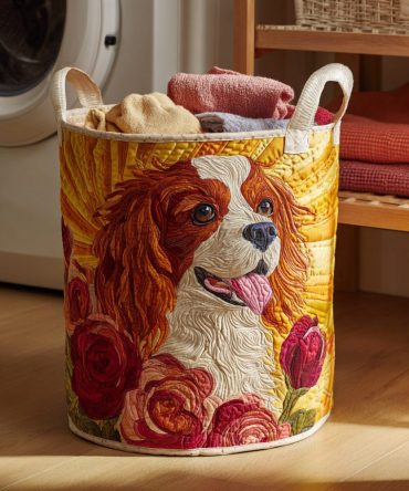 Cavalier Rose Radiance Quilted Laundry Hamper - Elegant Rose Fabric Basket, Foldable Washable Organizer For Bedroom & Boudoir
