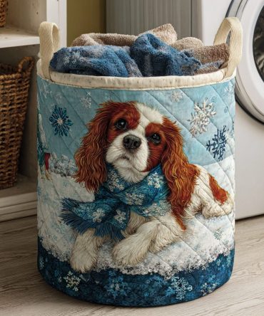 Heritage Scarf Quilted Laundry Hamper — Cavalier Winter Scarf Pattern, Durable Collapsible Hamper With Reinforced Grip Handles & Water-Resistant Liner