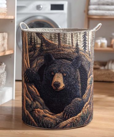 Cave Dweller Quilted Laundry Hamper — Bold Geometric Quilted Fabric Basket With Handles, Durable Collapsible Storage Solution