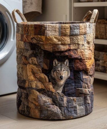 Guardian Quilted Laundry Hamper — Cave Wolf Motif , Collapsible Decorative Laundry Basket For Kids, Nursery & Home Organization, Sturdy
