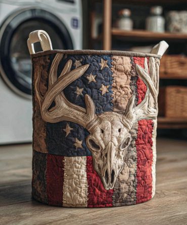 Cedar Stag Quilted Laundry Hamper — Stag Print Fabric Basket, Collapsible & Durable For Bedroom, Cabin, Nursery