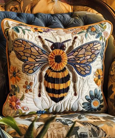 Celestial Bee Quilted Accent Pillow Cover – Starry Bee Design Decorative Pillowcase, Soft Quilting, Reversible & Machine Washable