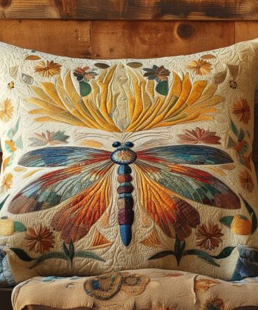 Celestial Wings Quilted Decorative Pillow Cover — Elegant Feathered Motif Throw Pillowcase For Modern, Boho & Luxe Interiors